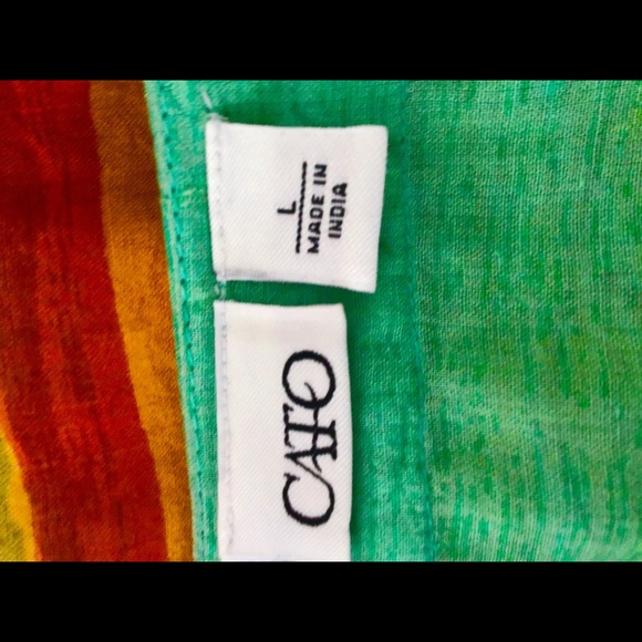 Cato long sleeve top very artistic detail size Large 💋green orange summe - Picture 4 of 7